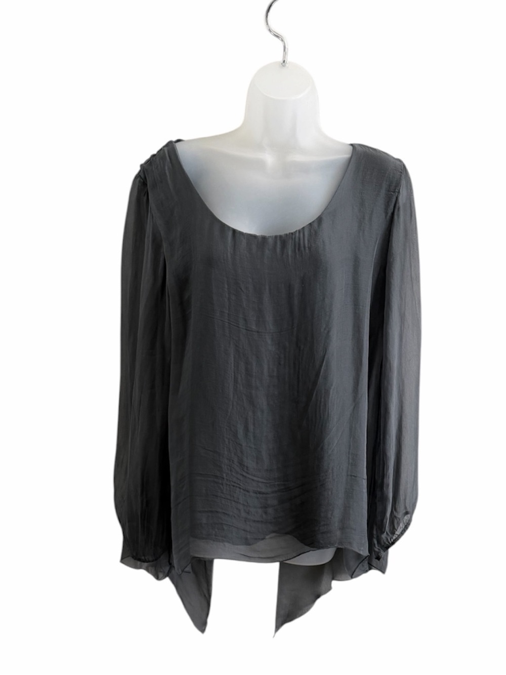 Made in Italy Charcoal Gray Sheer Silk Tunic Blouse